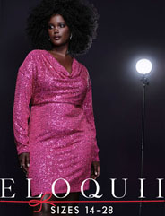 Новогодний lookbook женской одежды больших размеров американского бренда Eloquii 2023