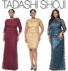 Вечерние и коктейльные платья для полных модниц американского бренда Tadashi Shoji. Зима 2015-2016